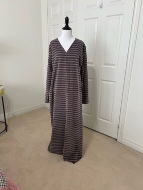 Velour Velvet Striped V-Neck Maxi Dress — Multicolor Stripes in soft shades